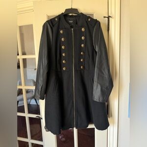 Torrid Black Wool Military Zip‑Front Coat 1X NWT
